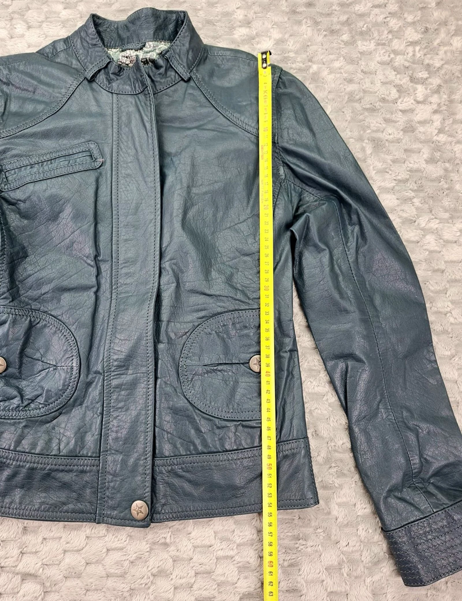 Xdye Leather Biker Jacket Vintage Y2K 2000s Teal Blue – photo 9